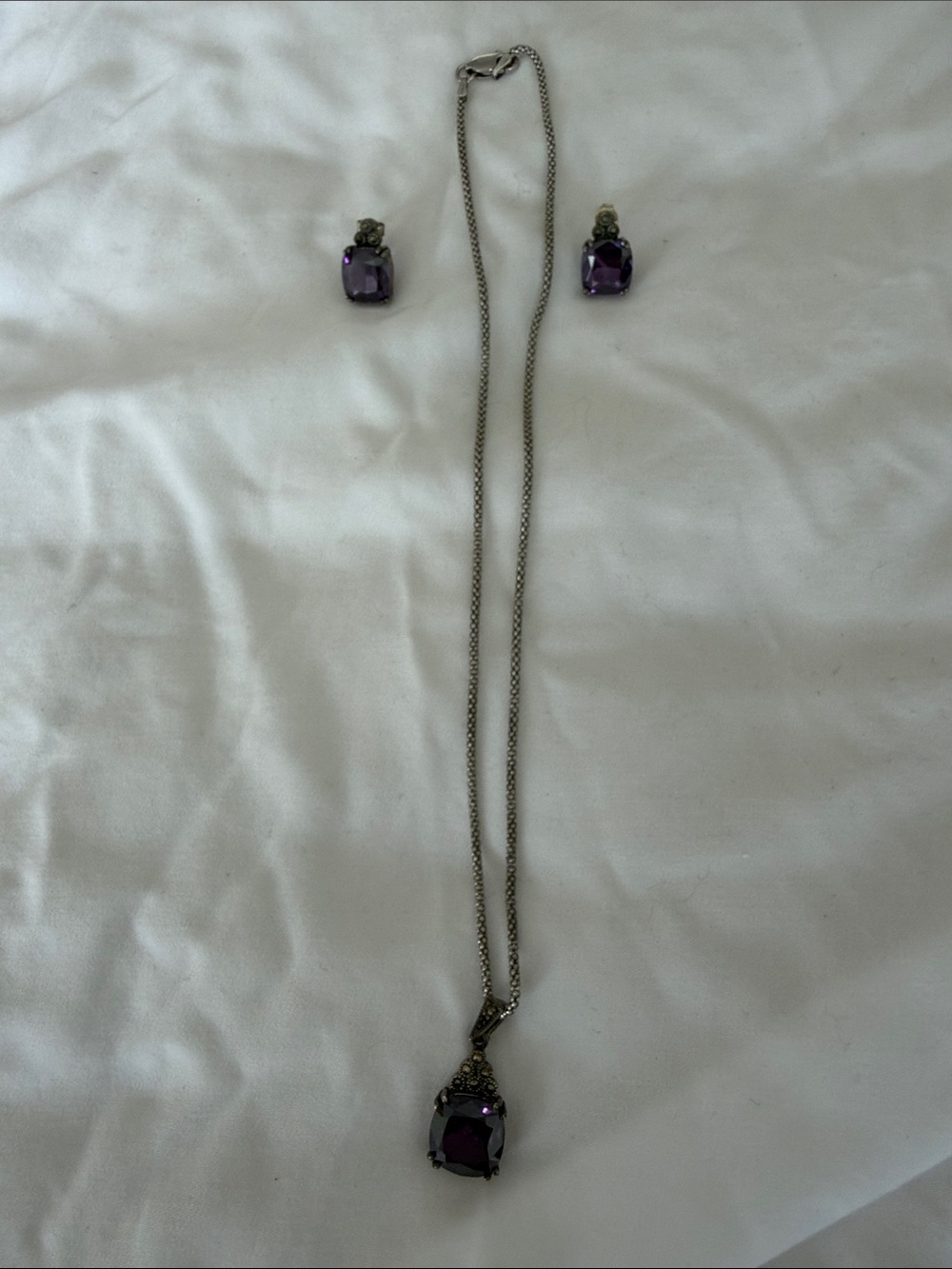 925 sterling silver, purple stone Pendant Necklace with Matching Studs